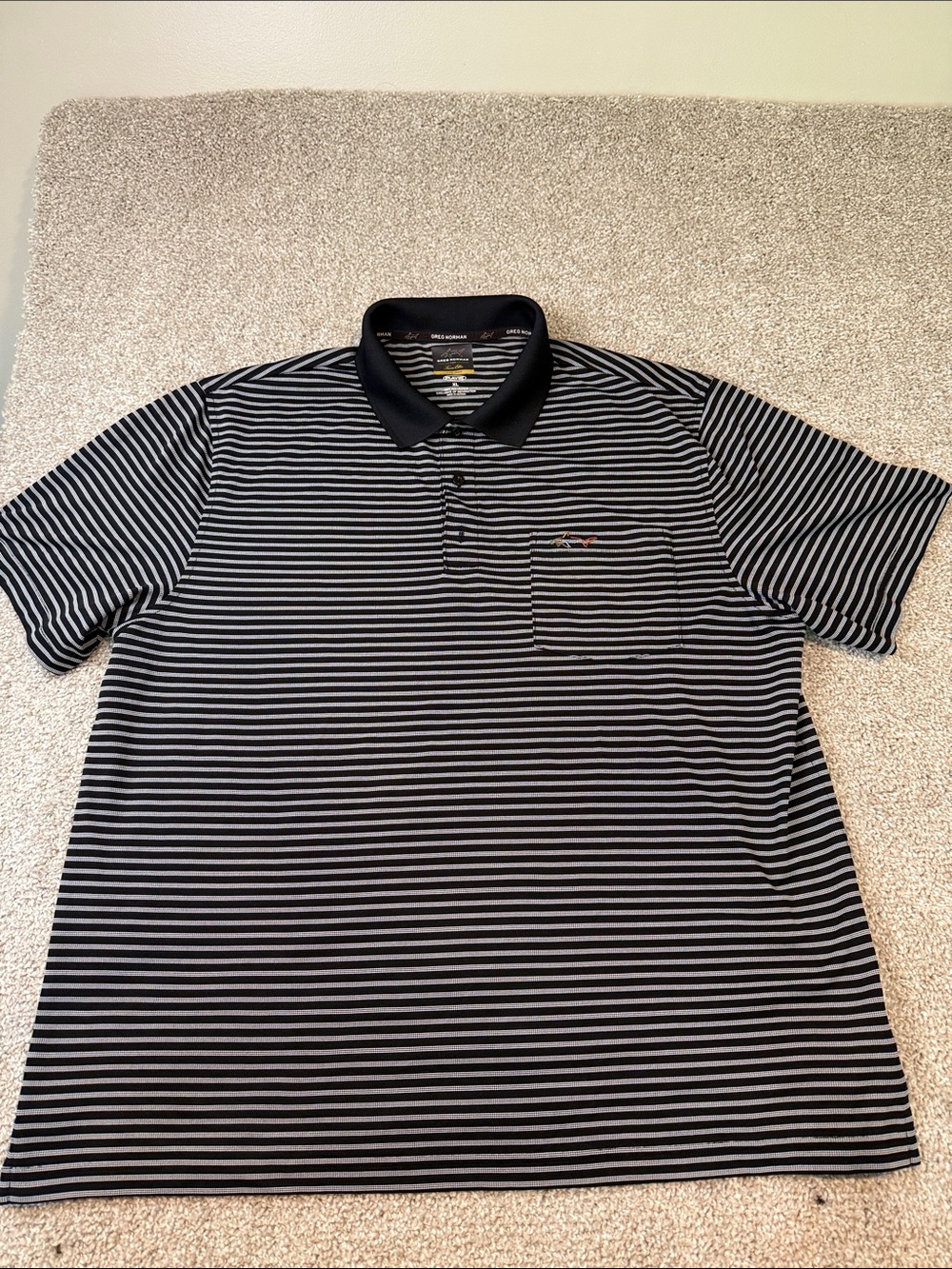 Greg Norman Collection Black and Gray Striped Polo